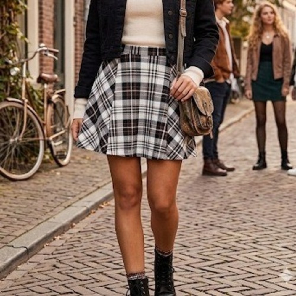 Altar'd State Plaid Mini Skirt Women's Size Large Black Mustard Maroon USA
